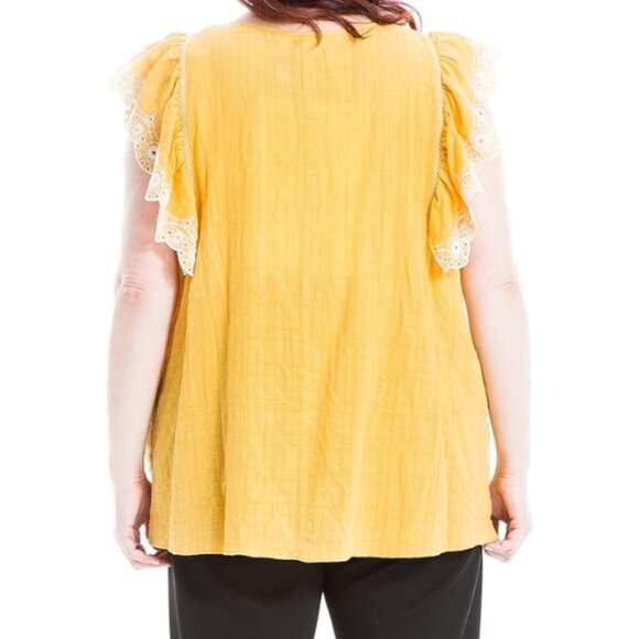 Max Studio NWT Yellow DANDY DOLLY Embroidered Stitch Flutter Sleeve Top, Size 2X - Picture 4 of 5